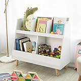 SoBuy KMB19-W Kinderregal mit 5 Fächern Bücherregal Aufbewahrungsregal für Kinder Standregal mit Massivholzbeine weiß BHT ca.: 86x77x36cm