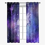 Hiseng Schiebegardinen Voile Vorhang Gardinen 2er Set Sternenhimmel Sheer Schiebevorhänge Lichtdurchlässig Flächenvorhänge für Wohnzimmer Schlafzimmer Fensterschal (107x244cm,Einhorn)