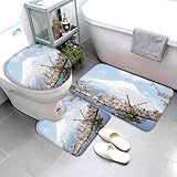 Japan Berge Badteppiche Set 3 Teilig Mikrofaser Badvorleger Landschaft Rutschfestt Waschbar Badematte U-FöRmiger Wc-Vorlegermit Deckelbezug FüR Badewanne Dusche Badezimmer 50x80