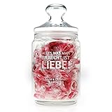 Casa Vivente Bonbonglas zur Hochzeit mit Deckel und Gravur Alles was Man braucht. - Personalisert mit Namen und Datum - 1000 ml - Bonboniere aus Glas mit Deckel zur Hochzeit oder als Liebesgeschenk