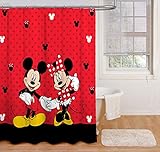 Disney Duschvorhang mit Mickey Maus und Minnie Maus, 177,8 x 182,9 cm, aus Stoff, Red Shower Curtain, Includes (1) Fabric Shower Curtain