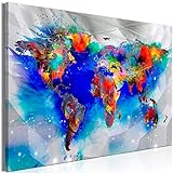 murando - Bilder Weltkarte bunt 120x80 cm Leinwandbild 1 tlg Kunstdruck modern Wanbilder XXL Wanddekoration Design Wandbild Kontinente Karte Abstrakt World Map k-A-10019-b-a