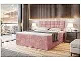 MEBLINI Boxspringbett mit Bettkasten - Gepolstert Doppelbett mit Matratze und Topper - Polsterbett mit Stauraum - Bett mit Kopfteil - Stauraumbett - Drago - 180x200 - H3/Rosa Samt