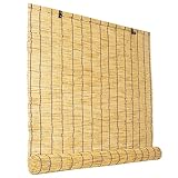 Bambusrollos für Balkon Fenster Handgewebt Sichtschutz Rollo Bambus Rollos & Jalousien 30-165cm Breit, 60-300cm Höhe, Raffrollo Vorhang für Terrasse Pavillon Küche (Color : Natür schwarz Linie)