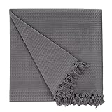Class Home Collection Tagesdecke 220x240 cm | Bettüberwurf mit Fransen | Waffelpique | 100% Baumwolle | Oeko-Tex® | Grau
