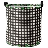 Wäschesortierer Lucky Clover Schwarz-Weißes Büffelkaro Zum St. Patrick'S Day Wäschetonne Stylisch Kleider Tasche Mit Griffen Wäschetruhe Für Bad Waschküche Kleidung,40X50Cm