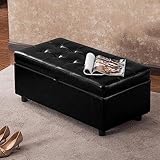 Creature Fashion Einfache Bank, rechteckiger Leder-Aufbewahrungshocker, Holzstütze, gepolsterter Fußschemel, Sitzbank FENPING (Farbe: Schwarz)