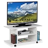 Relaxdays TV Board mit Rollen, 4 offene Ablagen, fahrbarer Couchtisch, für Geräte, CDs, DVDs, HBT 40 x 80 x 40 cm, weiß