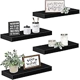 QEEIG Schwarzes Schweberegal für Badezimmer, Schlafzimmer, Küche, kleines Bücherregal für Wand, 40,6 cm, 4 Stück (015-B4)