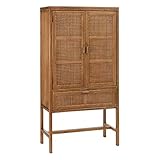 LOLAhome Schrank aus Rattan und Naturholz mit Gitter, 85 x 40 x 160 cm