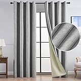 Topfinel Leinen 100% Verdunklungsvorhänge Vorhang Blickdicht Gardinen mit Ösen Vorhänge Grau 2er Set 140 x 225 cm Blackout Curtains Deko Wohnzimmer Schlafzimmer