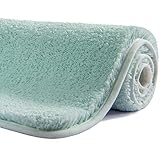 SFLXO Badematte 80cm x 50cm rutschfest-Badvorleger Maschinenwaschbar Anti-Rutsch Badteppich Weich Wasserabsorbierende-Badematten Flauschige Mikrofaser Badezimmerteppich Aqua Mehrweg