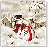 20 Servietten Schneemann-Pärchen/Bäume/Weihnachten/Winter 33x33cm