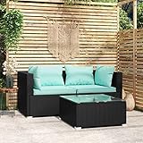 BULANED 3-TLG. Garten-Lounge-Set mit Auflagen, Terassenmöbel Wetterfest, Loungemöbel Terrasse, Garten Sitzgruppe, Balkon Sitzgruppe,Schwarz Poly Rattan