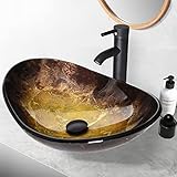 ARTETHYS Aufsatzwaschbecken,Waschbecken aus Glas Waschtisch, Oval Hand Waschschale mit Wasserhahn Set,Waschschale Waschtisch Handwaschbecken Waschplatz Badezimmer Bad Küche Gäste WC Modern Gold