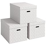 VON 3er Set Aufbewahrungsbox mit Deckel, 46 L, Extra groß, 100 % Recyclingkarton, Von Leitz, Geometrisches Design, Für Schule, Studium und Haushalt, Weiß, 3 Stück, 61420001
