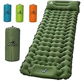 LVNRIDS Isomatte Selbstaufblasend Ultraleicht, Luftmatratze Camping Selbstaufblasbare Aufblasbare Matratze 3.9 inch Dicke mit Fußpresse Pumpe und Kissen für Camping Reise Wandern Strand Armygrün
