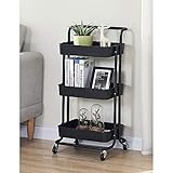 3-Etagen Rollwagen,Küchenwagen,Servierwagen,Craft Art Cart,Rolling Utility Carts,Serviergestell,Lagerregal,Ablagekorbaus Kunststoff Mit 4 abnehmbaren Rädern,für Bad, Käche, Büro,Wohnzimmer (Schwarz)