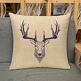Kissenbezug Zierkissenbezug Dekorative,Hirsch Hirschkopf Vintage handgezeichnete Weihnachtsskizze Tattoo Zeichnung,Dekokissen Deko mit Verstecktem Reißverschluss für Sofa Büro Bett 45x45 cm