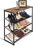 HEYZOEY Schuhregal, Schuhablage, Schuhablagen mit Metallrahmen Verstellbare Gitterablagen, platzsparend für Eingangsbereich, Flur, Diele, Wohnzimmer, Metall, Vintage Braun-Schwarz (4-Tier Shoe Rack)