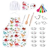 LIHAO 26 Stück Backset Kinder Küchenspielzeug Rollenspiele Kinderküche Dinosaurier Schürze Handschuhe Kochmütze Weihnachten Geschenke Kinder Geburtstagsgeschenke
