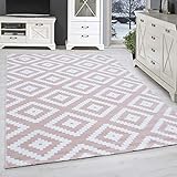 SIMPEX Kurzflor Teppich, Geometrisch Design, Teppich Rosa, 240 x 340 cm, Teppich modernen Stil, Teppich Wohnzimmer