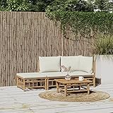 ZEYUAN 3-TLG. Garten-Lounge-Set mit Kissen, Gartenlounge, Balkon Möbel, Gartenmöbel, Balkonmöbel, Balkon Möbel Set, Balkon Lounge, Möbelsets, Creme Bambus