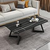 GRFIT Rechteckiger Couchtisch aus Schiefer, Wohnzimmer-Mitteltisch, 35-Zoll-Sofa-Teetisch, verdickte Sinterstein-Tischplatte und stabiles Metallgestell, moderner Couchtisch für Wohnzimmer-Café