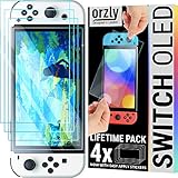 Orzly Displayschutzfolie für Nintendo Switch OLED-Konsole 2021 Modell, gehärtetes Glas, einfache Installation, Life-Time-Edition, 4 Stück