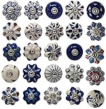 Ajuny Keramikknöpfe, bunt, blau, für Küchenschränke, Badezimmerschränke, Kommoden, Schubladen, handgefertigt, 10 Stück