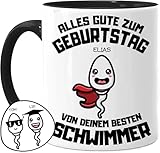 Tassenliebling® Papa Tasse personalisiert mit 1-4 Kindern - Schwarz - Papas bester Schwimmer - Geburtstag Vatertagsgeschenk - Werdender Papa Geschenk lustig zum Vatertag mit Baby, Tochter, Sohn