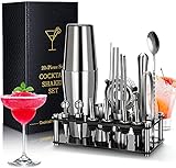 Chulovs Cocktail Shaker Set, 20 Stück Boston Barkeeper Set aus Edelstahl mit Acrylständer, professionelle Barwerkzeuge zum Mixen von Getränken