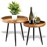 ELYFLAIR® 2er Set Couchtisch aus Massivholz – Beistelltisch – Tisch – Mango Altholz Couchtisch Rund – Couchtisch Holz mit ausdrucksstarker Maserung – Beistelltisch Holz – ø 40 und 50cm(H: 38 und 46cm)