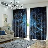 HYFBH Sternenhimmel-Vorhänge für Wohnzimmer, luxuriöser Nachtwald, Fenster, römischer Verdunkelungsvorhang, Natur, Raumteiler, Vorhänge, 2 Paneele WxH/2x140x145cm blickdichter Vorhang