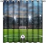 ANEEHA Vorhang Blickdicht Fußballfeld Vorhänge Sport Gardinen Wohnzimmer Schlafzimmer Verdunklungsvorhänge Thermovorhang 3D Druck Schallschutz Vorhang mit Ösen 2er Set B 75 x H 166 cm