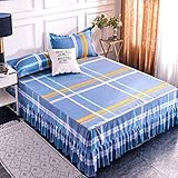 Rüschenrock-Tagesdecken-Set, Queen-Size-Größe, 3-teiliger Bettrock im koreanischen Stil, Prinzessinnen-Bettrock, einfache Passform, knitterfrei, lichtbeständig, seidig, maschinenwaschbar (Farbe: geo