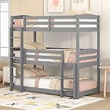 KecDuey Dreier Etagenbett für Kinder,90x200cmStockbett für DREI Abnehmbar in Einzelbett, Doppelbett Personen,Hausbett, Gästebett Kiefern (Grau)