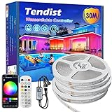 TENDIST LED Strip Außenbereich 30m, Outdoor Wasserdicht Led Band 24V, RGB IP65 Außen LED Streifen Selbstklebend mit Smart App und Fernsteuerung, LED Lichtband für Balkon, Pool, Pavillon Beleuchtung