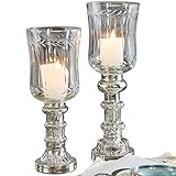 LOBERON® Windlicht 2er Set Ely, Glas, H/Ø ca. 26/9 cm, klar/Silber