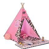 Kinderzelt Kinder Tipi Rosa Zelt Spielzelt Spielhaus für drinnen und draußen Spielzelte (Farbe: Rosa, Größe: Einheitsgröße) (Farbe: Rosa, Größe: Einheitsgröße)