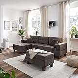 Home Deluxe - Sofagarnitur ROM - beidseitig montierbar, Farbe Braun - 242,6 cm x 154,3 cm x 90,8 cm - inkl. Hocker I Ecksofa Sofa Couch Wohnlandschaft