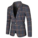 Frühlings Herren Anzug Lässig Kariert Polyester Schmal Anzugjacke Formelles Business Dinner Blazer Mäntel Klassisch Sakkos mit Eine Knopf Jackett Langarm(Navy,S)