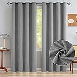CUCRAF Blickdicht Vorhang mit Ösen, Leinenoptik Thermovorhang Lichtundurchlässig Schlafzimmer Gardinen, Ring Top, H225xB140cm, Dunkelgrau, 2er Set