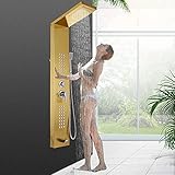 FlowerW 5 in 1 Duschsäule Kopfbraus Regenduschensäule Edelstahl Hydromassage Wasserfall Handbrause(Gold,Separate)