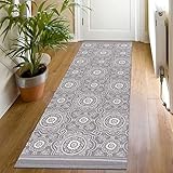 SHACOS Flur Teppich Läufer Boho 60x180 cm Baumwollteppich Waschbar Boho Teppich Läufer Grau Teppich Küche Waschbar Teppich Baumwolle Boho Teppich Läufer für Schlafzimmer, Flur, Küche, Outdoor