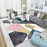 RUGMRZ Büroteppich Outdoor Couchtisch Teppich Wohnzimmer rosa grau geometrisches Muster weich und Nicht verblassen Bad Teppiche 170X240CM