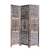 Homestyle4u 1247, Paravent Raumteiler 3 teilig, Holz Weide Geflecht, Braun
