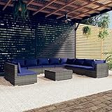 Homgoday Gartenmöbel Set 11-TLG. Gartenlounge mit Kissen Gartensofa Sitzgruppe Balkonmöbel Lounge Sofa Sitzgarnitur Gartenset Sofagarnitur für Garten Terrasse Balkon Grau Poly Rattan