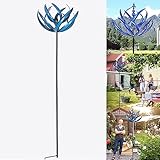 Blauer Windspinner aus Metall, Metall Wind Spinner, Garten Wind Fänger, Windbetriebene Kinetische Skulptur, Solar-Windspiel, Metall Windrad für Terrasse, Rasen, Garten, Hof Dekoration