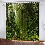 Gardinen Kinderzimmer Blickdichter Vorhang 200X214Cm 2 Stücke 3D Grüne Waldlandschaft Muster Verdunklungsvorhänge Schlafzimmer Wohnzimmer Dekoration Ösenschal Kinder Thermovorhang
